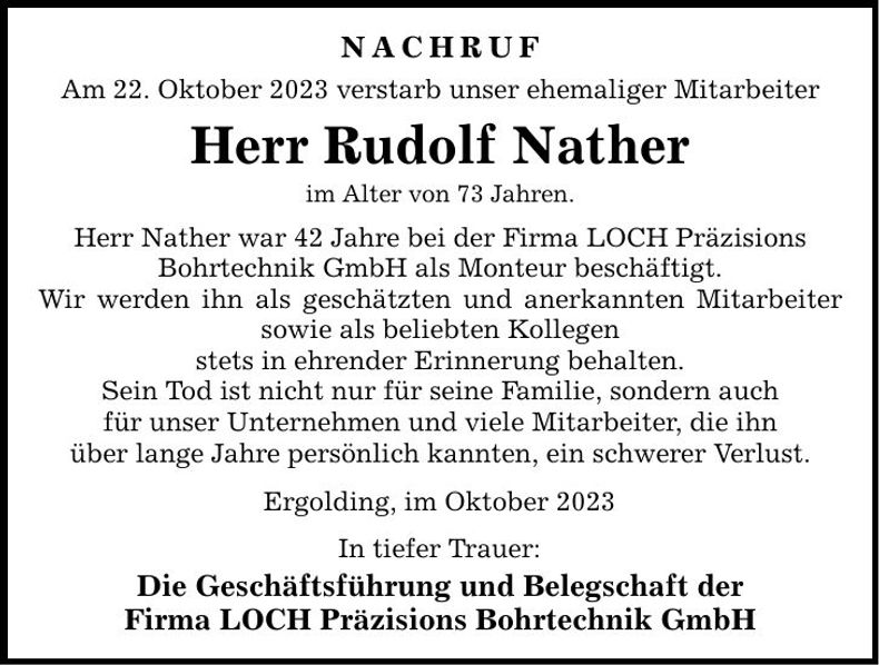 Traueranzeige Rudolf Nathan