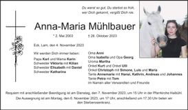 Traueranzeige Anna-Maria Mühlbauer