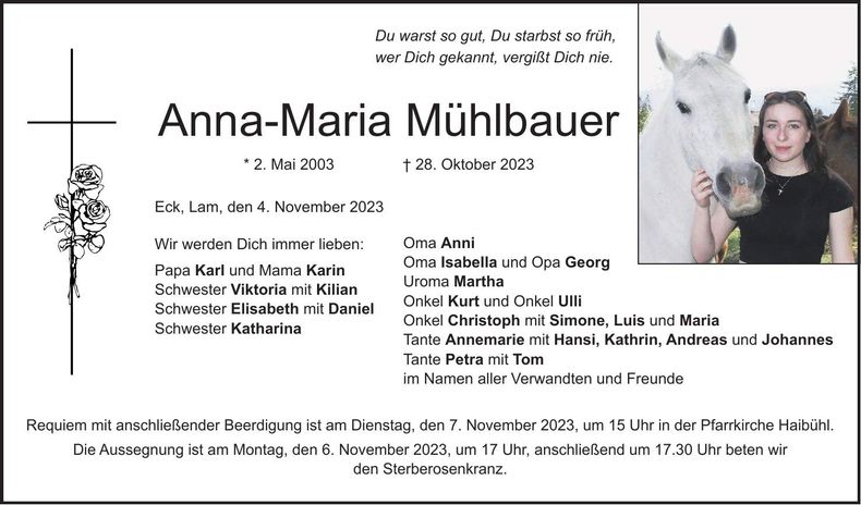Traueranzeige Anna-Maria Mühlbauer