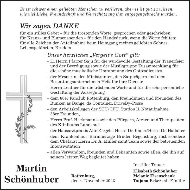 Traueranzeige Martin Schönhuber