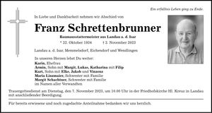 Traueranzeige Franz Schrettenbrunner