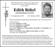 Traueranzeige Edith Röhrl