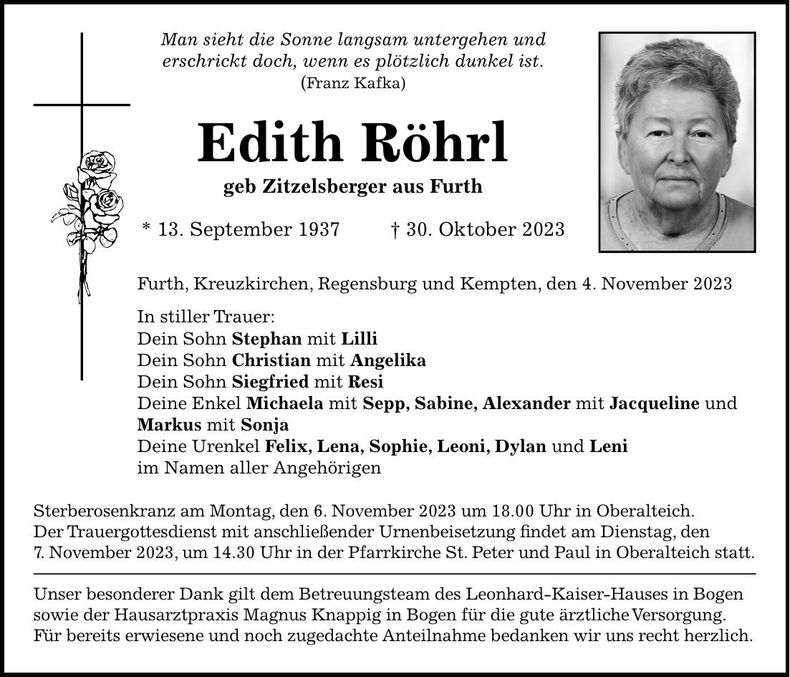 Traueranzeige Edith Röhrl