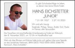 Traueranzeige Johann Eichstetter