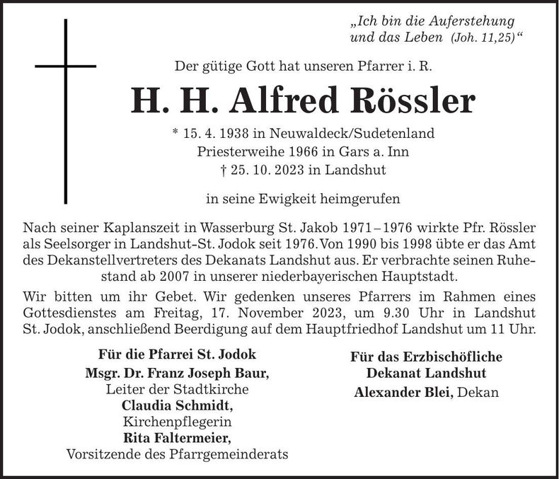Traueranzeige Alfred Rössler