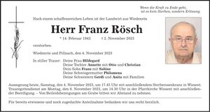 Traueranzeige Franz Rösch