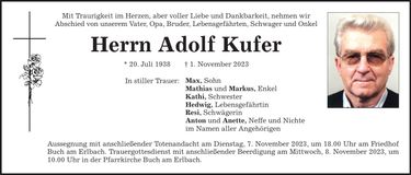 Traueranzeige Adolf Kufer