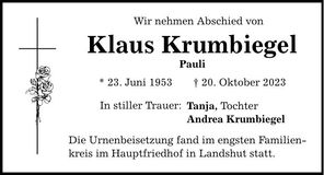 Traueranzeige Klaus Krumbiegel