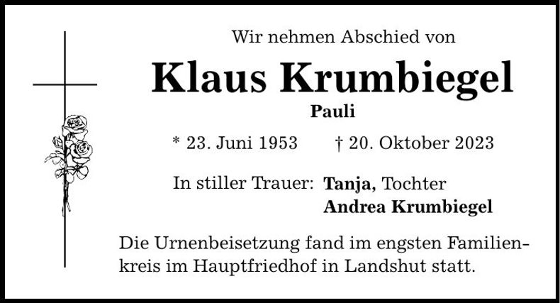 Traueranzeige Klaus Krumbiegel