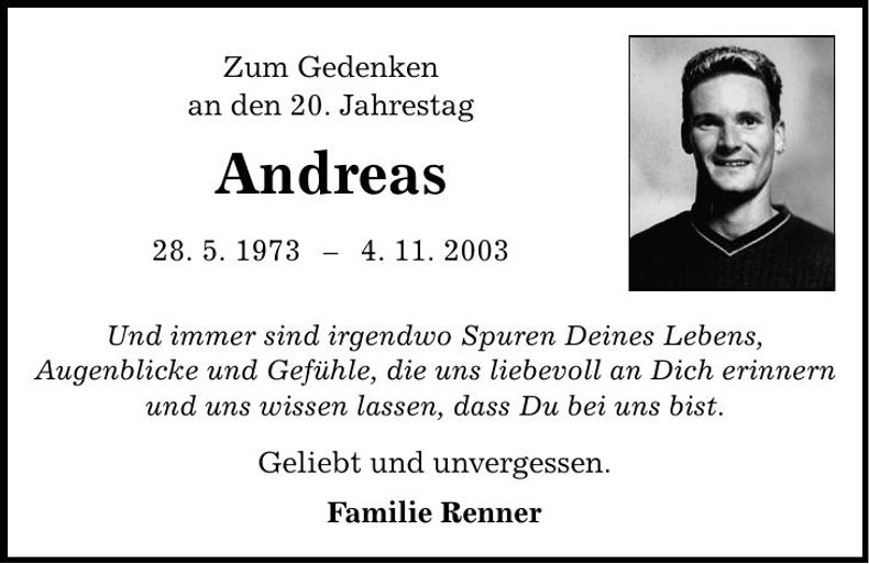 Traueranzeige Andreas Renner