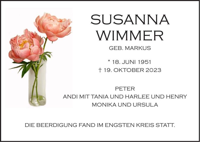 Traueranzeige Susanna Wimmer