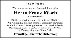Traueranzeige Franz Rösch