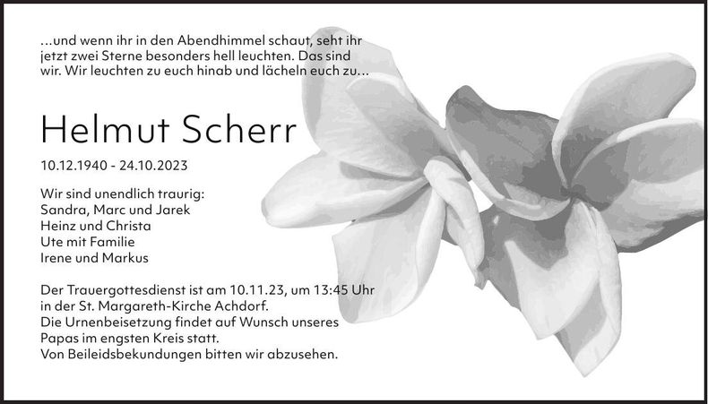 Traueranzeige Helmut Scherr