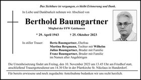 Traueranzeige Berthold Baumgartner