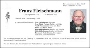 Traueranzeige Franz Fleischmann