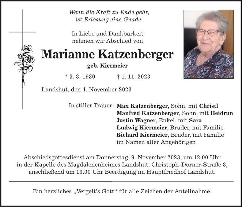 Traueranzeige Marianne Katzenberger