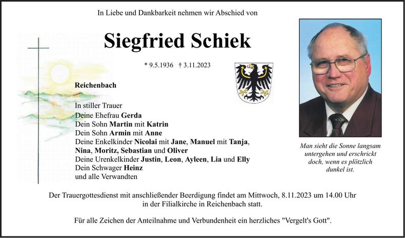 Traueranzeige Siegfried Schiek