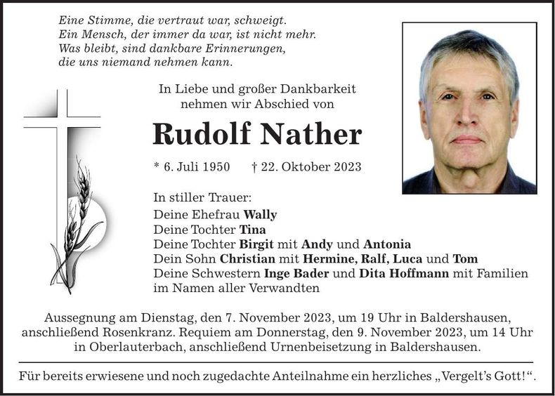 Traueranzeige Rudolf Nather