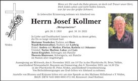 Traueranzeige Josef Kollmer