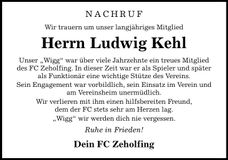 Traueranzeige Ludwig Kehl