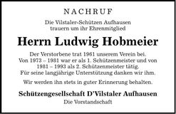 Traueranzeige Ludwig Hobmeier