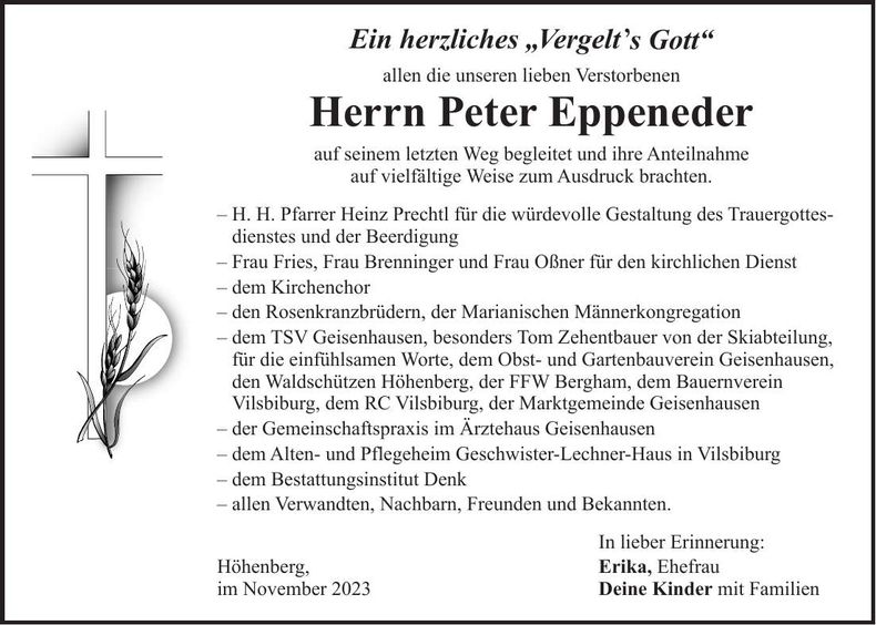 Traueranzeige Peter Eppeneder