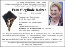 Traueranzeige Sieglinde Dolzer