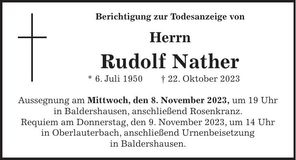 Traueranzeige Rudolf Nather