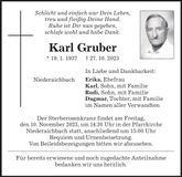 Traueranzeige Karl Gruber