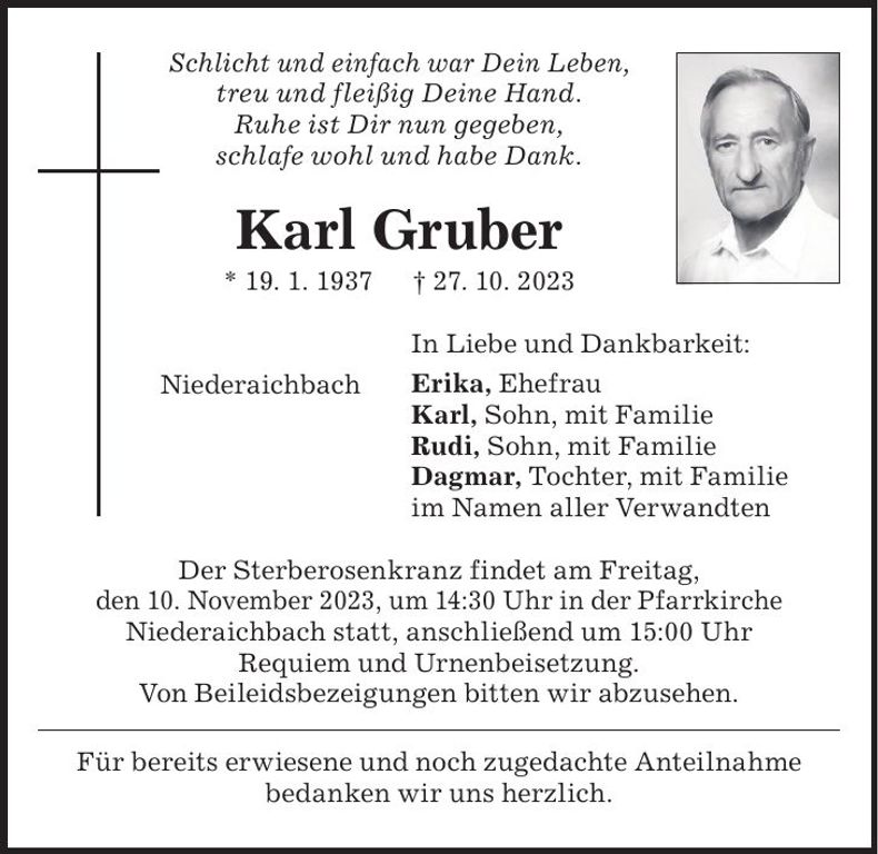 Traueranzeige Karl Gruber