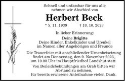 Traueranzeige Herbert Beck