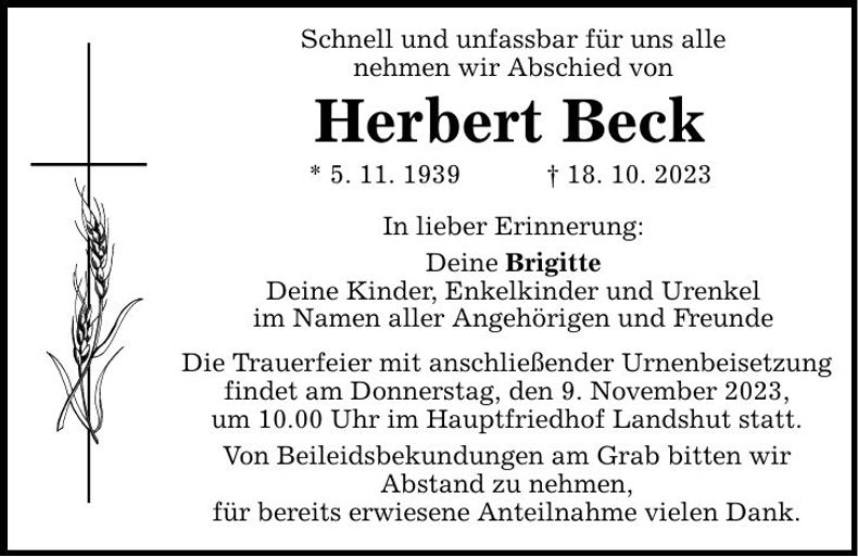 Traueranzeige Herbert Beck