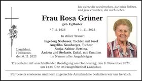 Traueranzeige Rosa Grüner