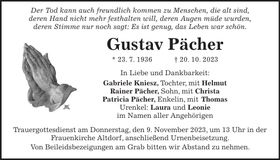 Traueranzeige Gustav Pächer