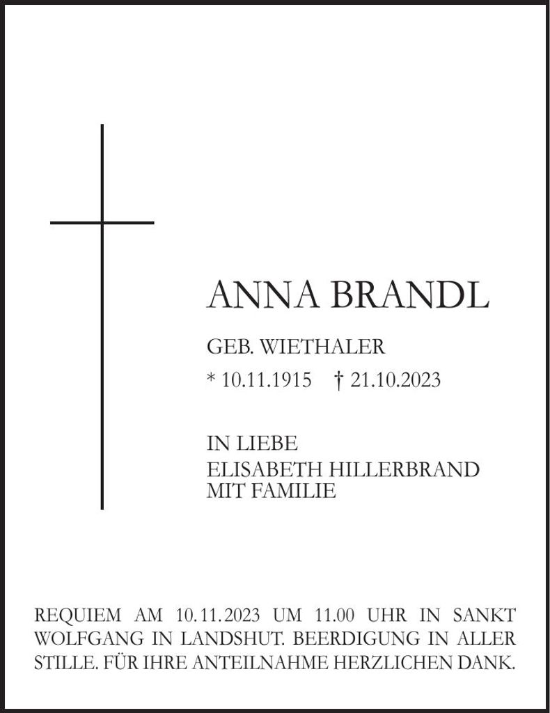 Traueranzeige Anna Brandl