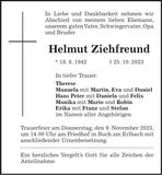Traueranzeige Helmut Ziehfreund