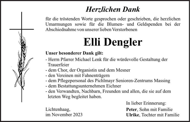 Traueranzeige Elli Dengler