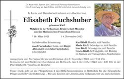 Traueranzeige Elisabeth Fuchshuber