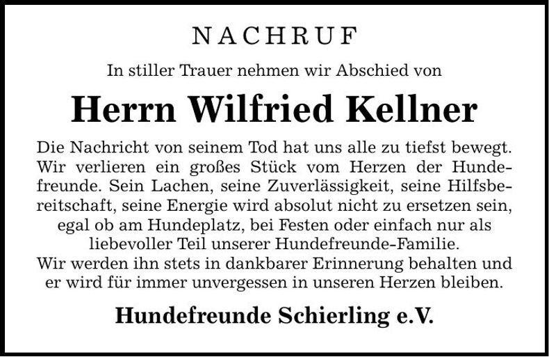 Traueranzeige Wilfried Kellner