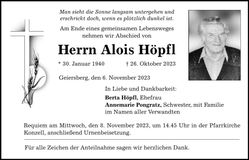 Traueranzeige Alois Höpfl