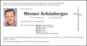 Traueranzeige Werner Schönberger