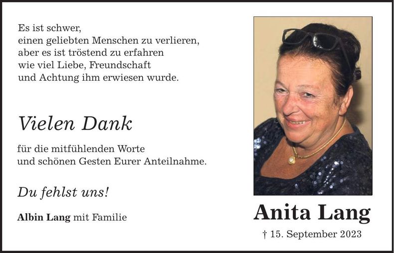 Traueranzeige Anita Lang