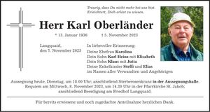 Traueranzeige Karl Oberländer