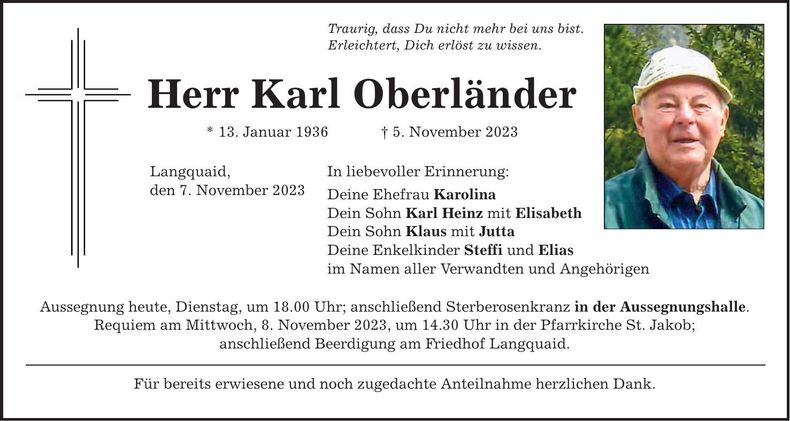 Traueranzeige Karl Oberländer
