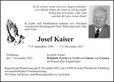 Traueranzeige Josef Kaiser