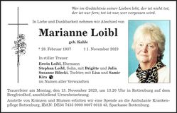 Traueranzeige Marianne Loibl