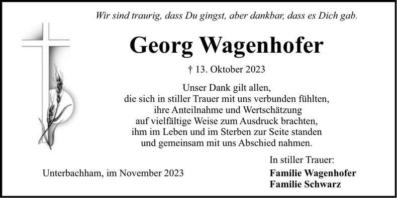 Traueranzeige Georg Wagenhofer