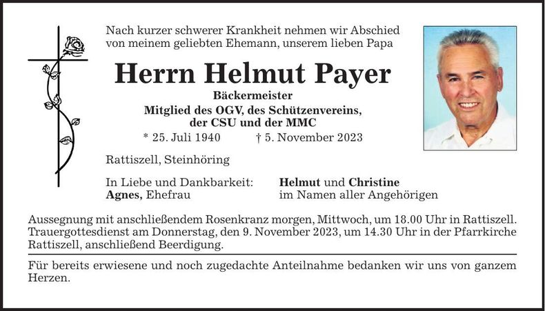 Traueranzeige Helmut Payer