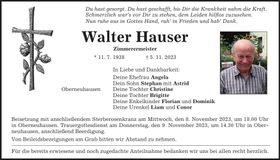 Traueranzeige Walter Hauser