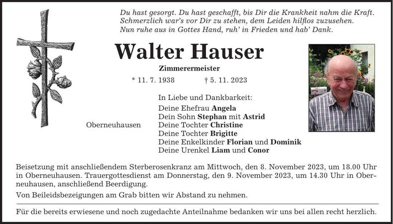 Traueranzeige Walter Hauser